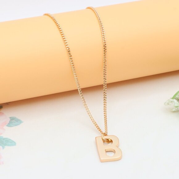 Rose Gold Plated Initial ""B"" Pendant Necklace, XPNL0310 - Picture 12 of 13